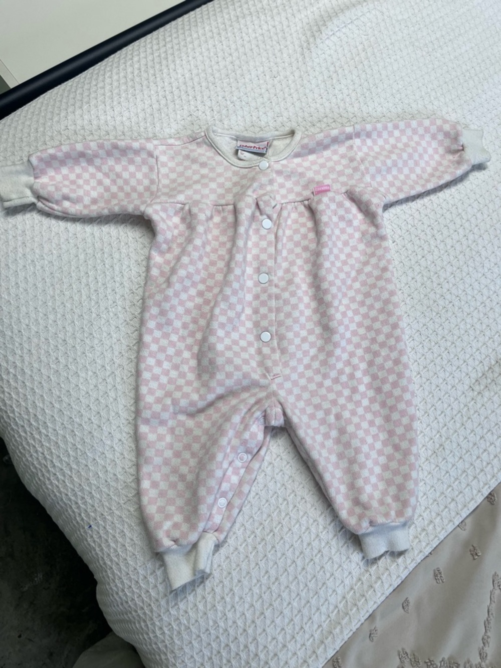 Vintage fisher price Pink and White Checkered Baby One-Piece Romper